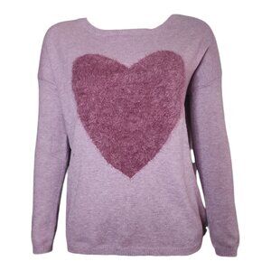Molly Bracken Sweater Womens Size XS Purple Heart Soft Cozy Love Fuzzy Two Tone
